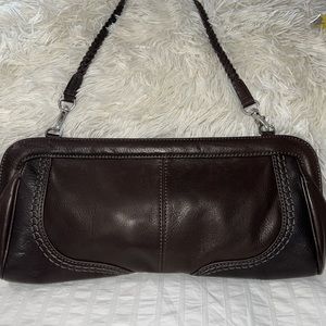 SIGRID OLSEN LEATHER brown clutch with shoulder strap